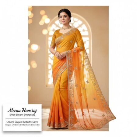 Mustard-Yellow to Orange Ombre saree