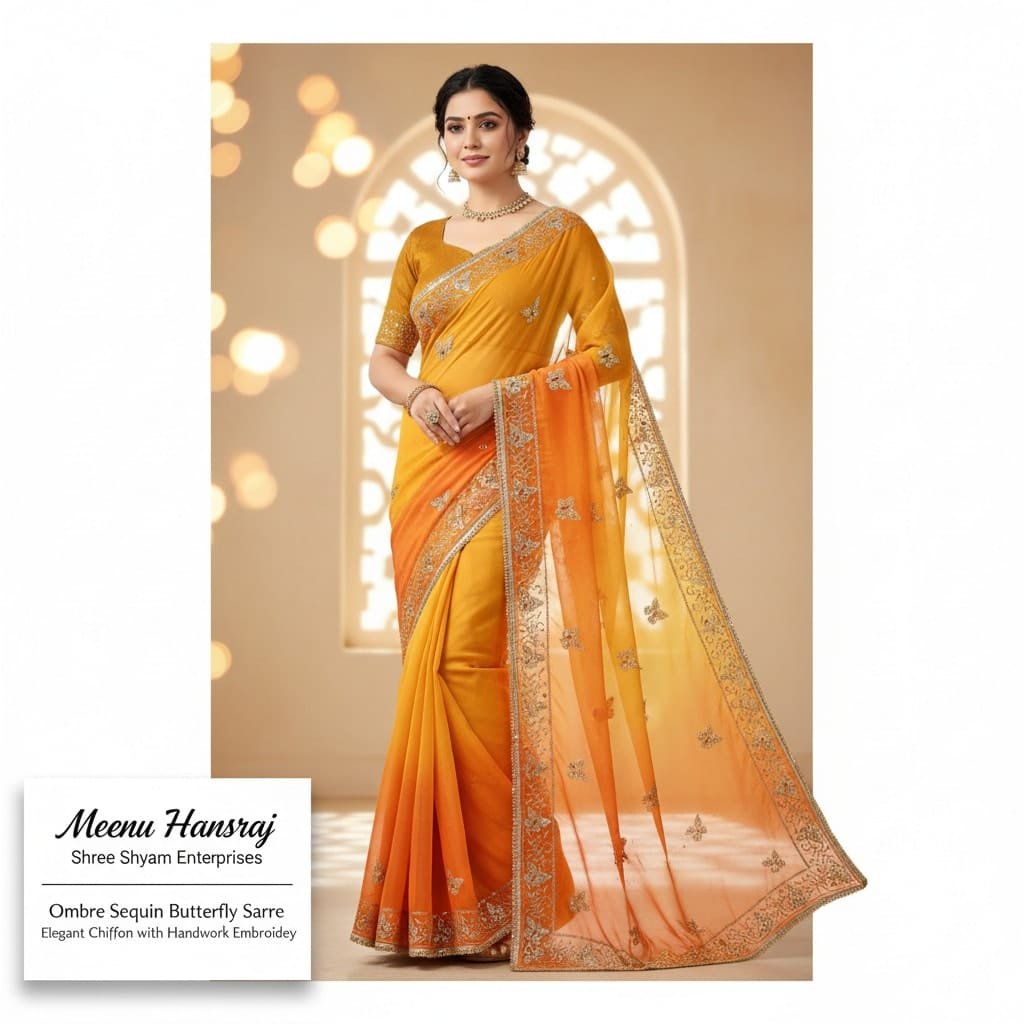 Mustard-Yellow to Orange Ombre saree