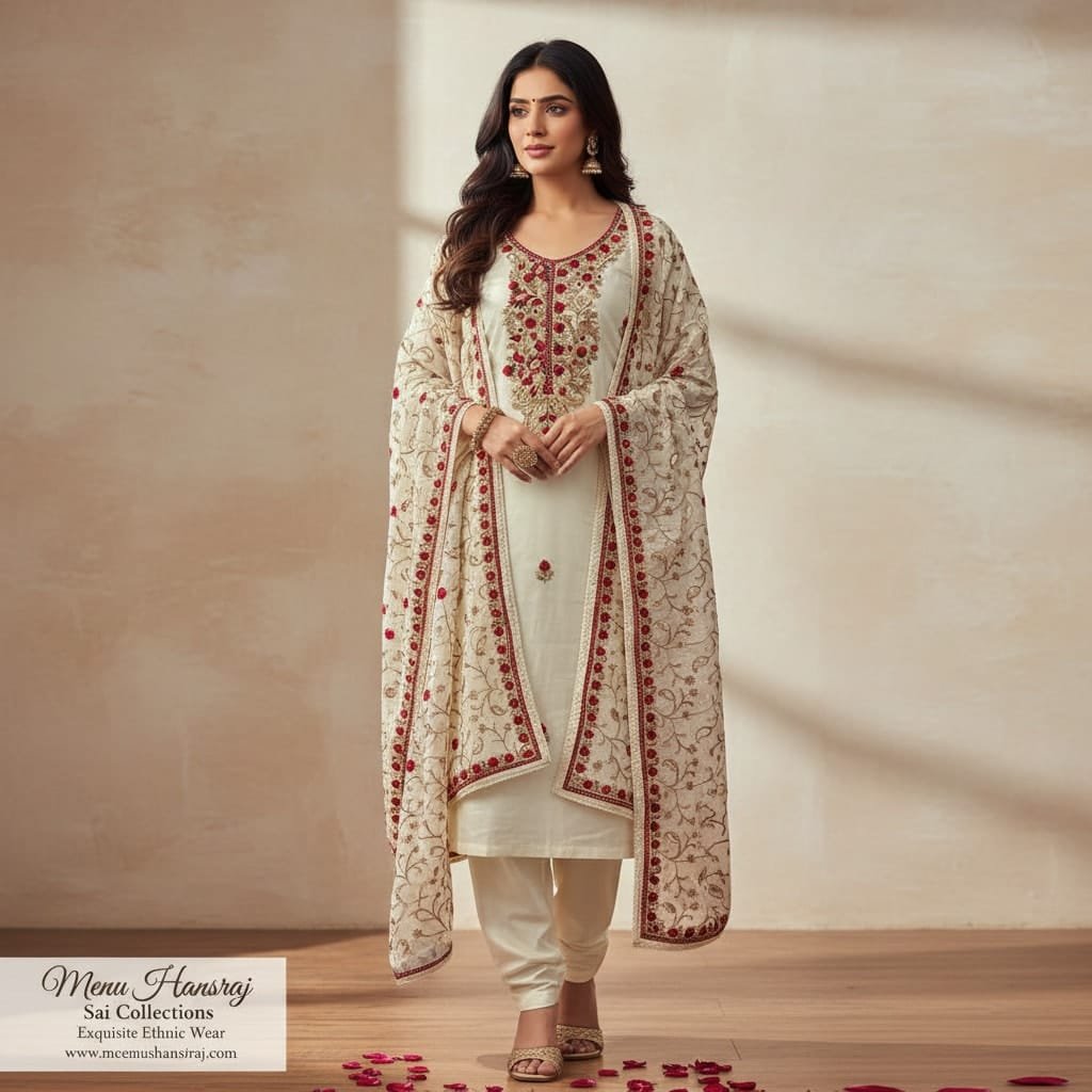 Embroidered kurta set with a worked dupatta